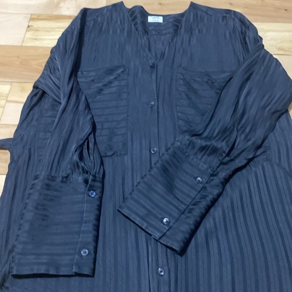 Chic Wilfred Silk Blend Charcoal Black Tunic Button-Up Blouse - Picture 8 of 12